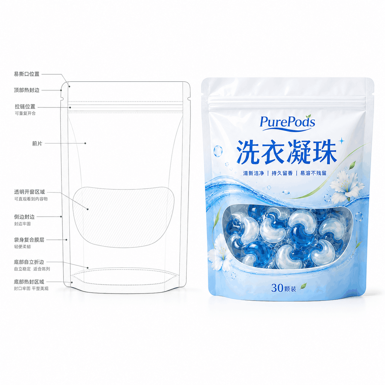 自立袋洗衣凝珠多角度展示图