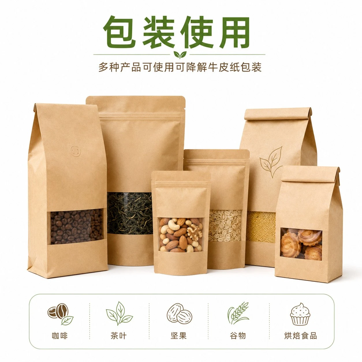 多种产品可使用 可降解牛皮纸包装 