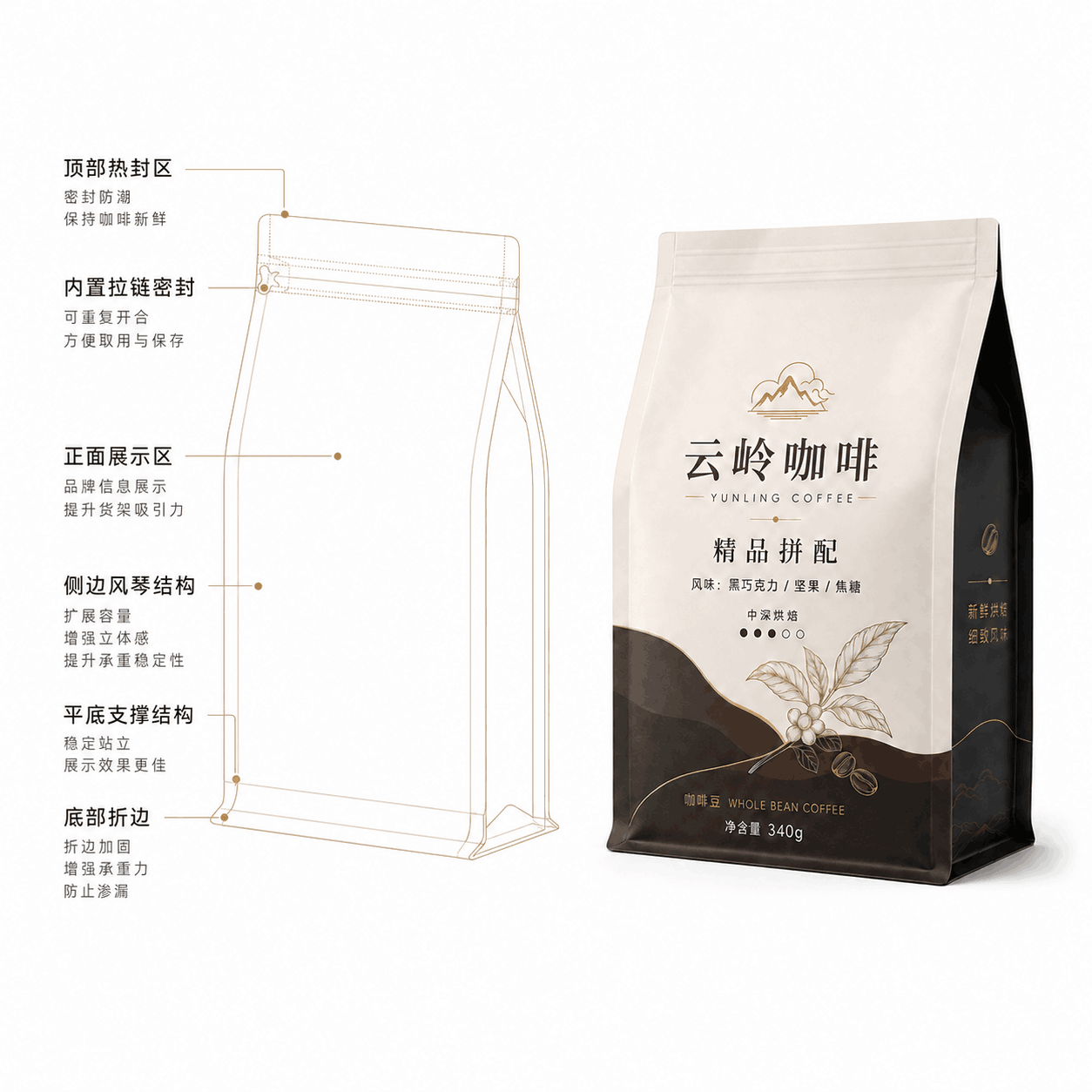八边封咖啡豆二线稿