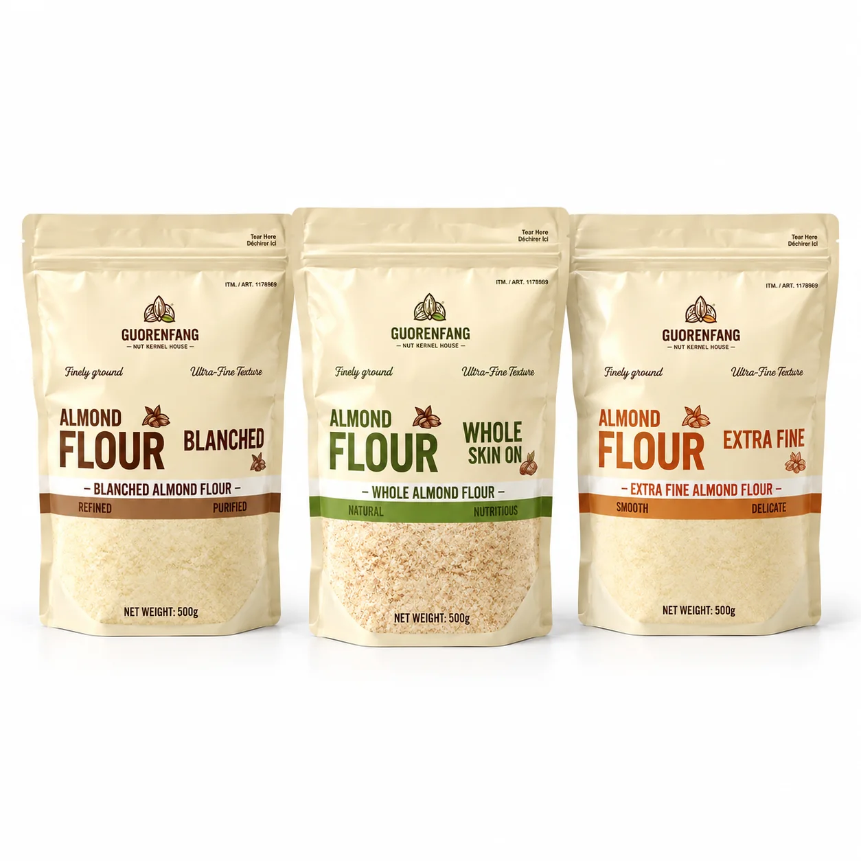 almond-flour-zipper-stand-up-pouch-series 杏仁粉自立袋 粉状产品系列印刷展示