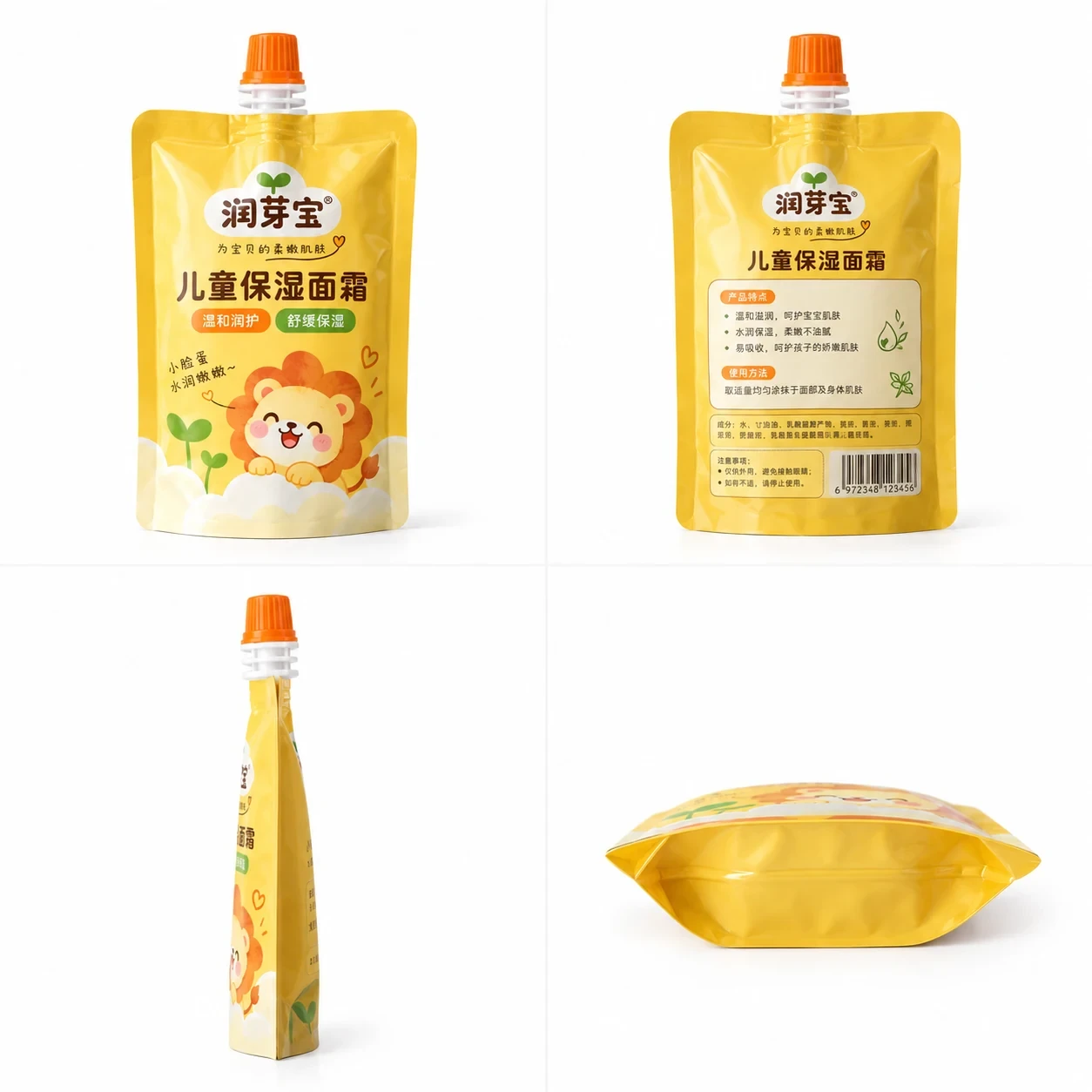 baby-cream-spout-pouch-angles 宝宝面霜吸嘴袋 多角度展示