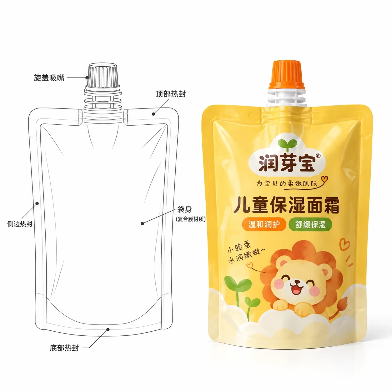 baby-cream-spout-pouch-lineart 宝宝面霜吸嘴袋 结构线稿