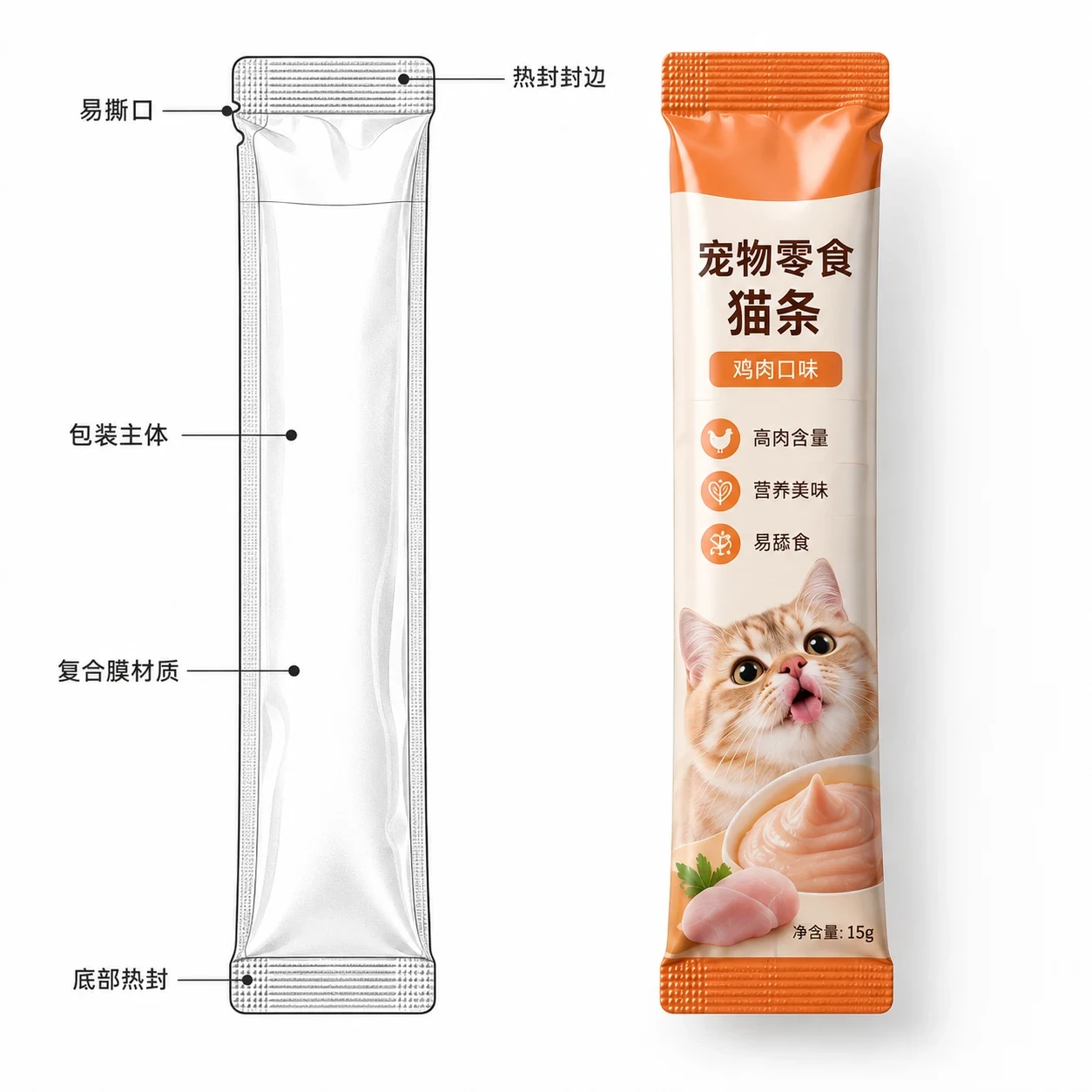 cat-stick-packaging-bag-lineart 猫条长条包装袋 结构线稿