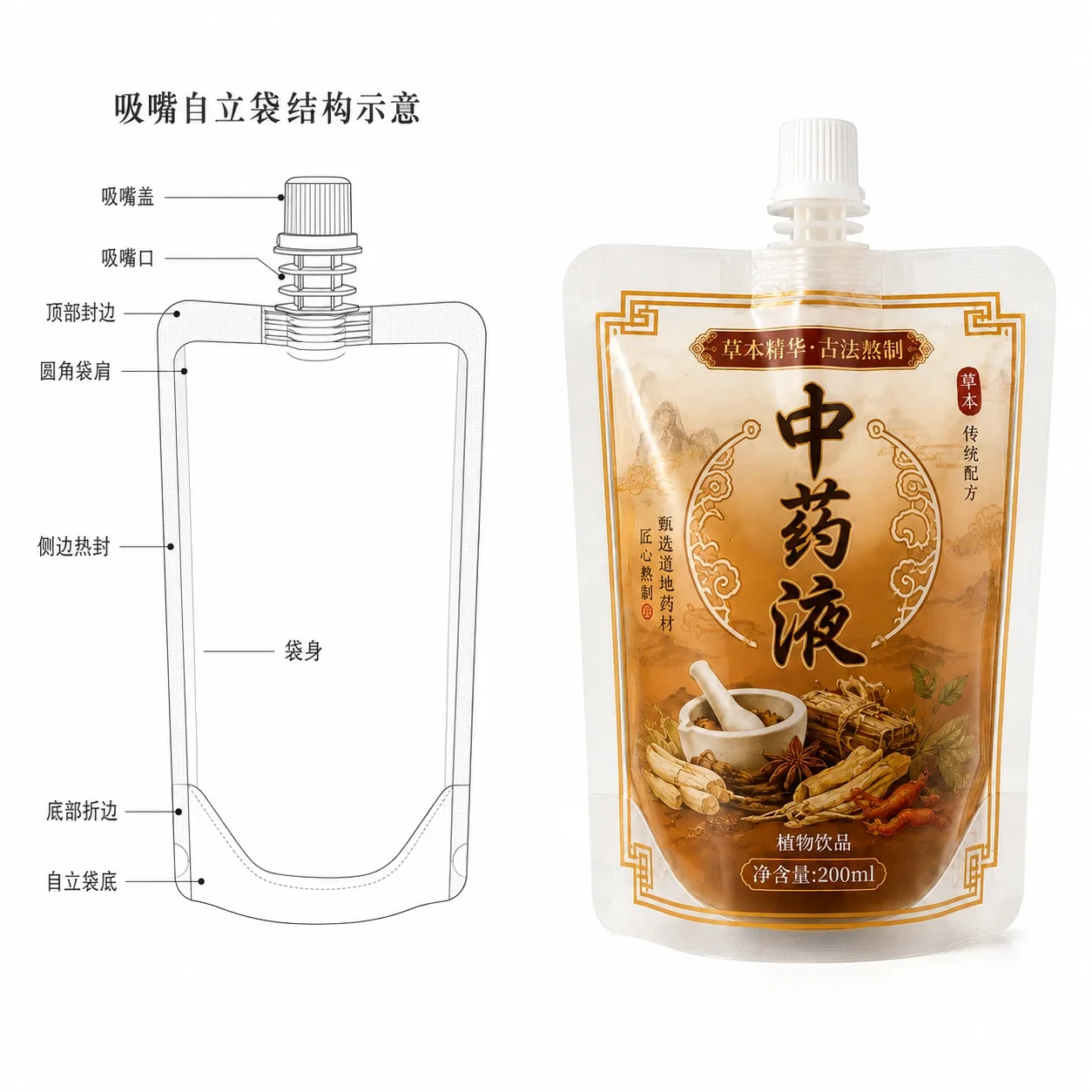 chinese-herbal-liquid-packaging-lineart 中药液吸嘴袋 产品图片4