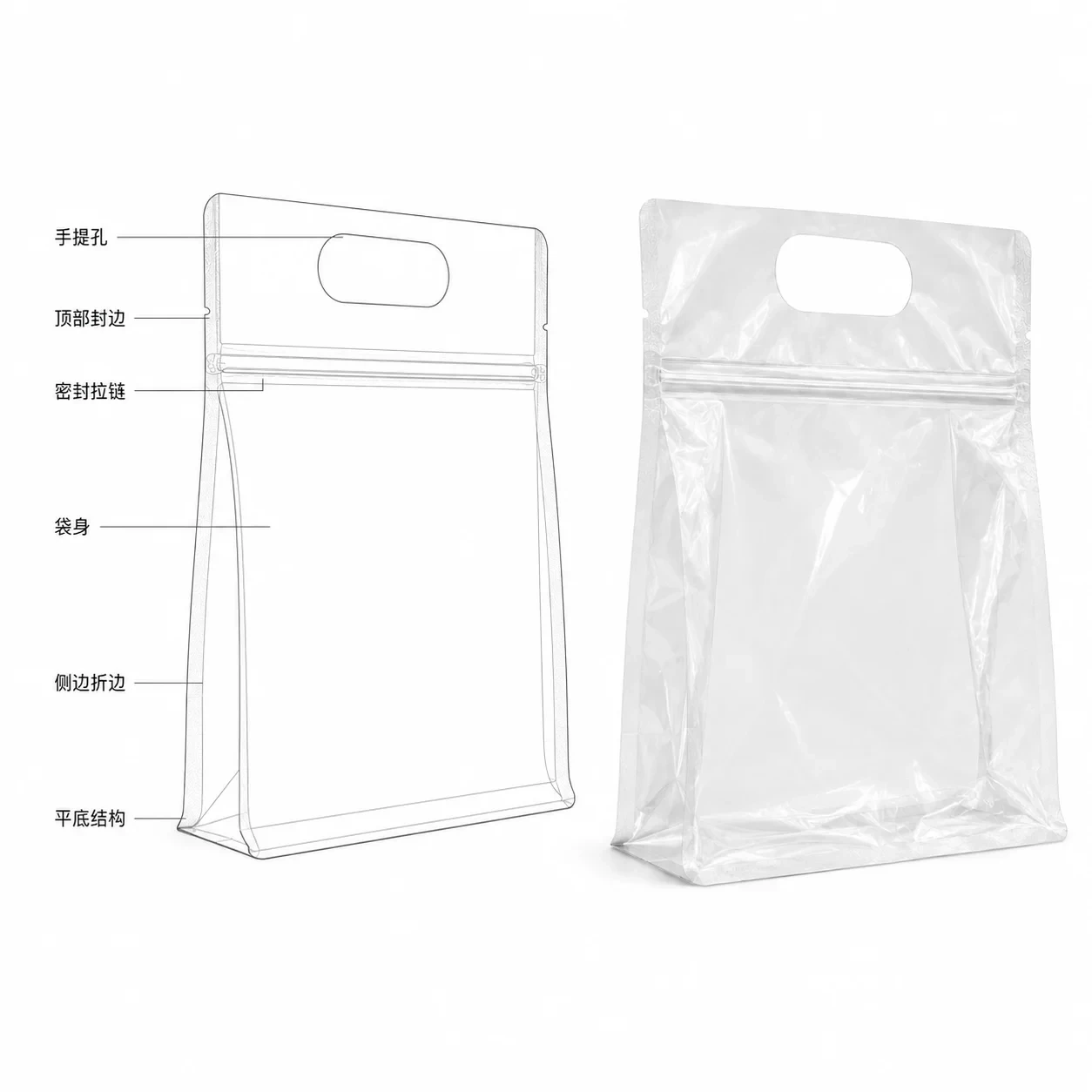 clear-handle-pouch-lineart 透明手提通用包装袋 结构尺寸线稿