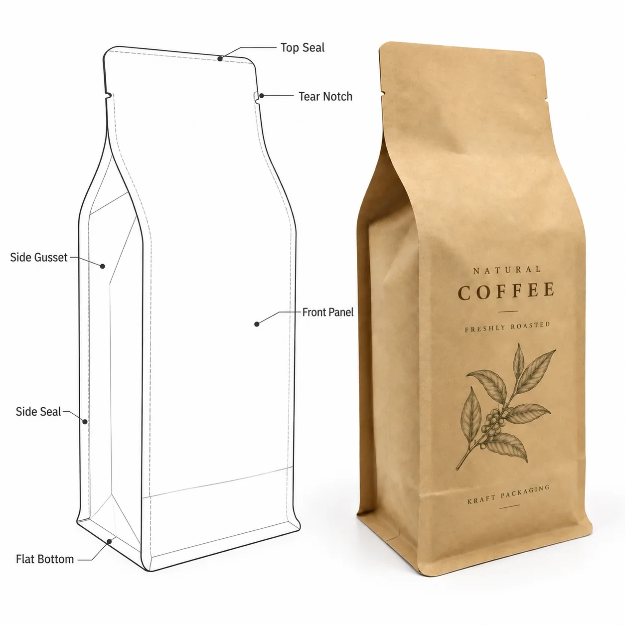 compostable-coffee-bag-dieline 咖啡袋 结构线稿
