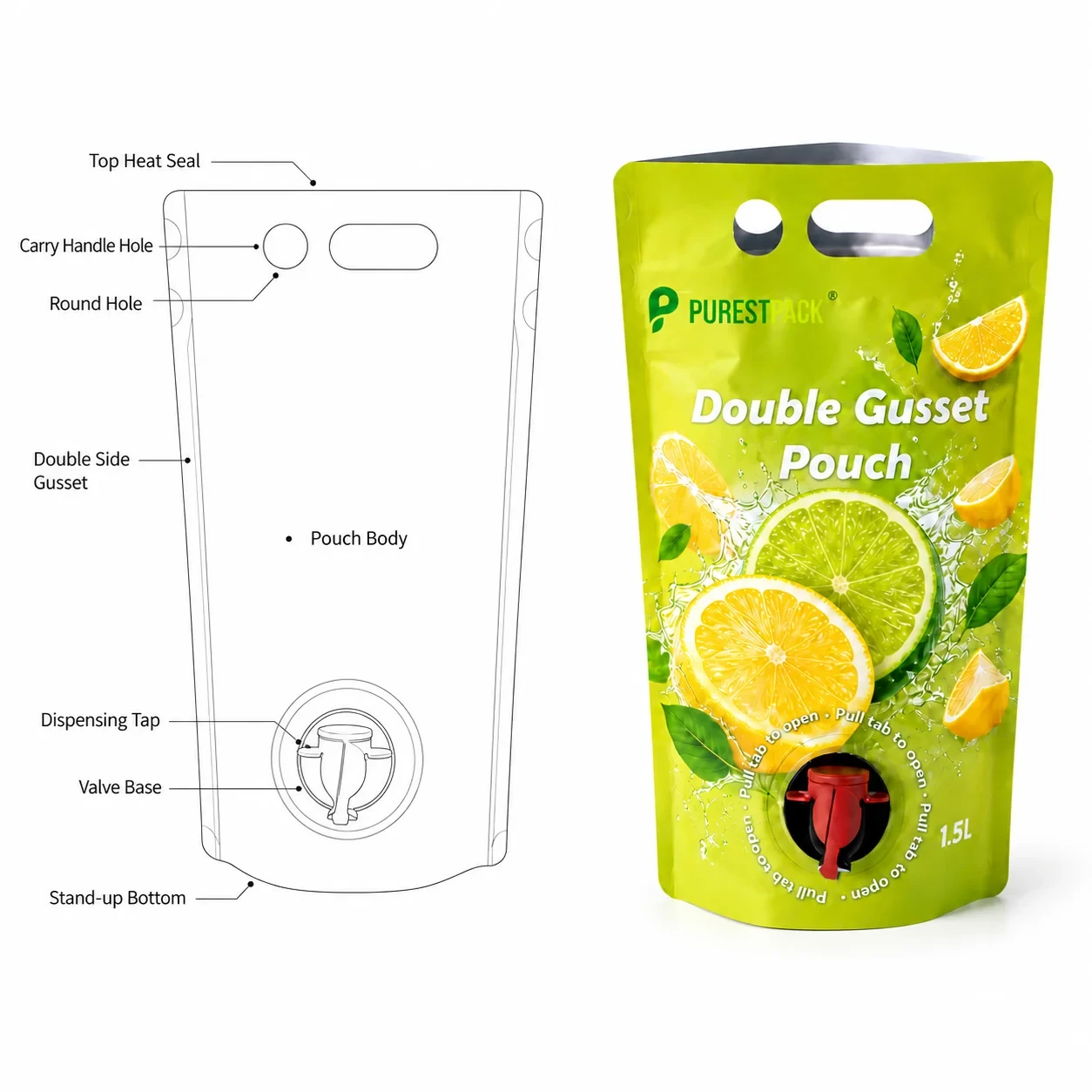 custom-beverage-packaging-bag-dieline 定制包装袋 结构尺寸线稿
