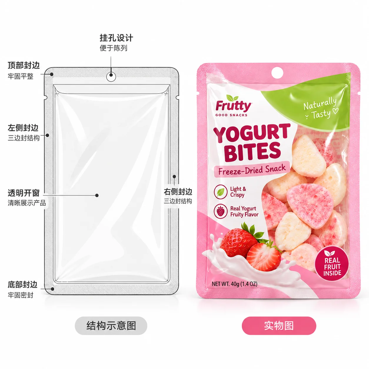 custom-candy-three-side-seal-window-pouch-structure 冻干糖果包装袋 结构说明