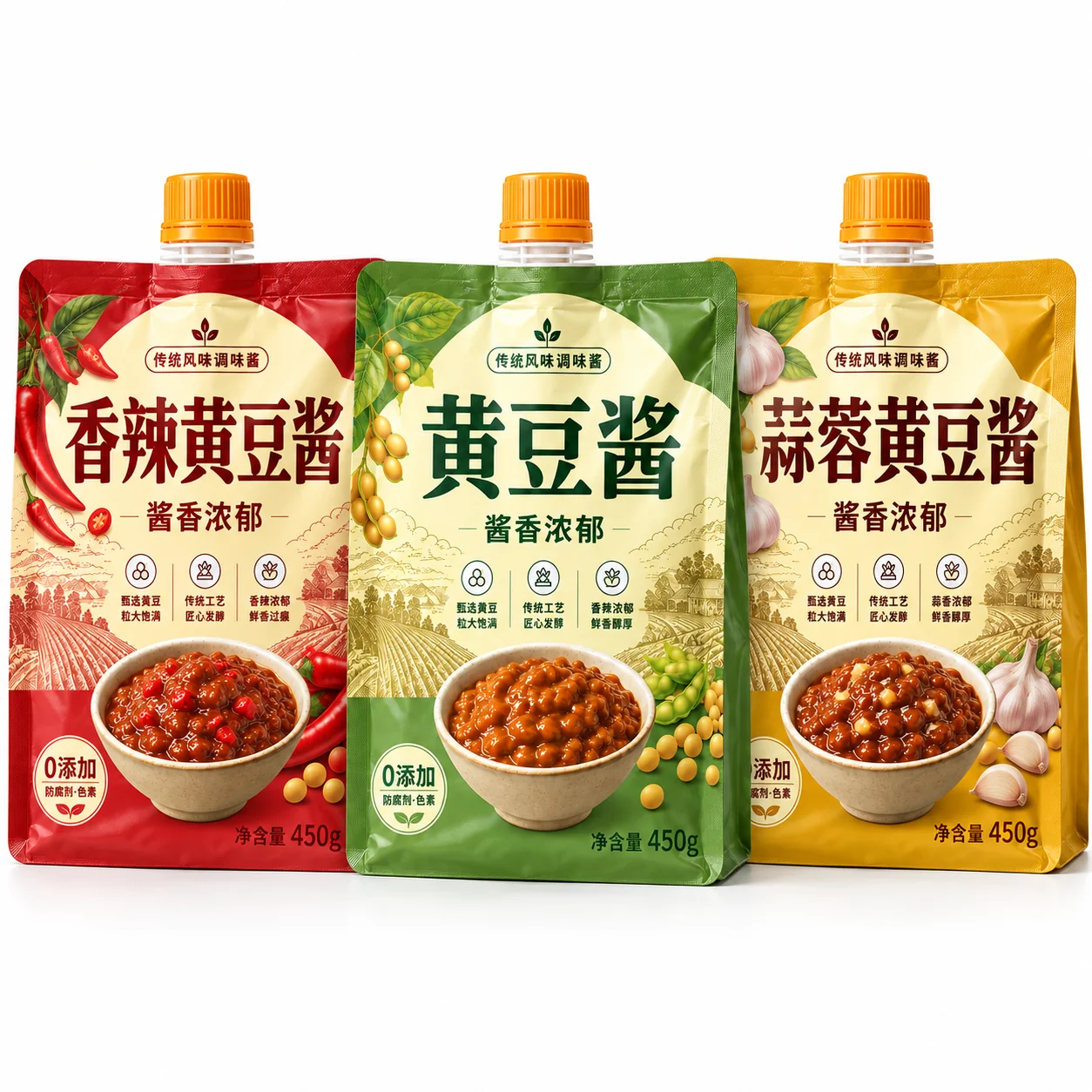 custom-sauce-spout-flat-bottom-pouch-series 酱料吸嘴袋定制 系列展示
