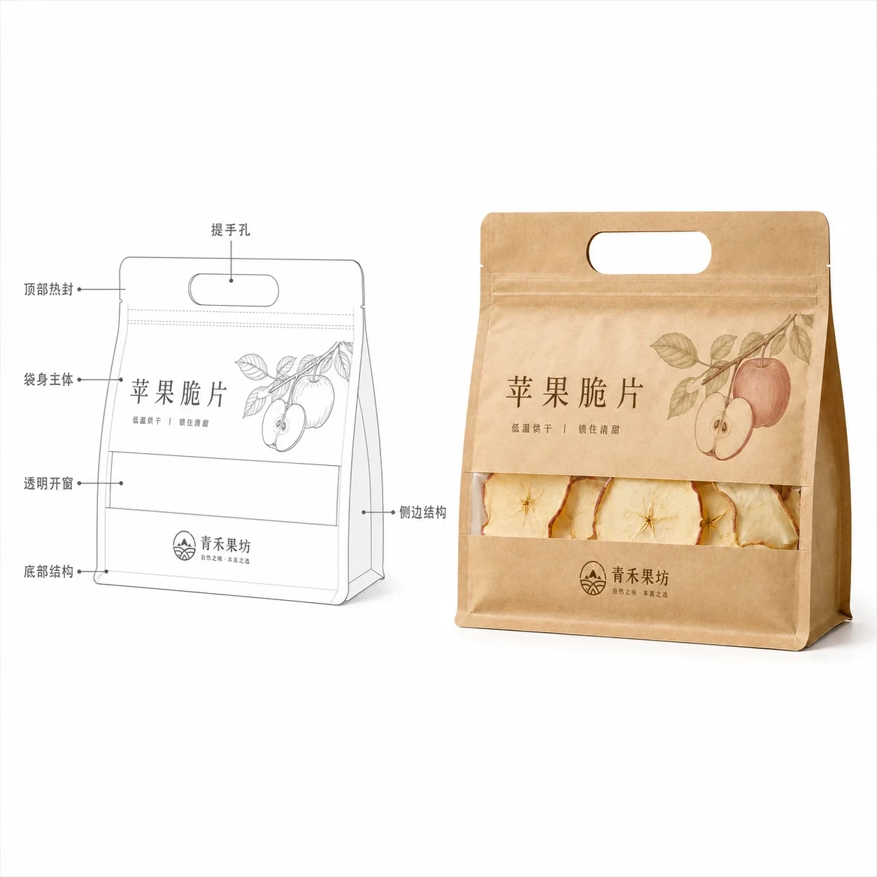 dried-apple-packaging-lineart 干苹果片包装 结构尺寸线稿