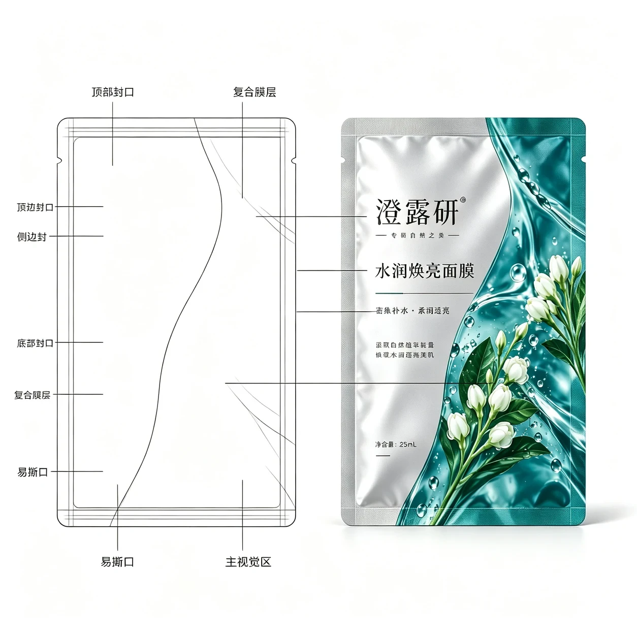 face-mask-packaging-bag-lineart 铝箔面膜袋 结构线稿