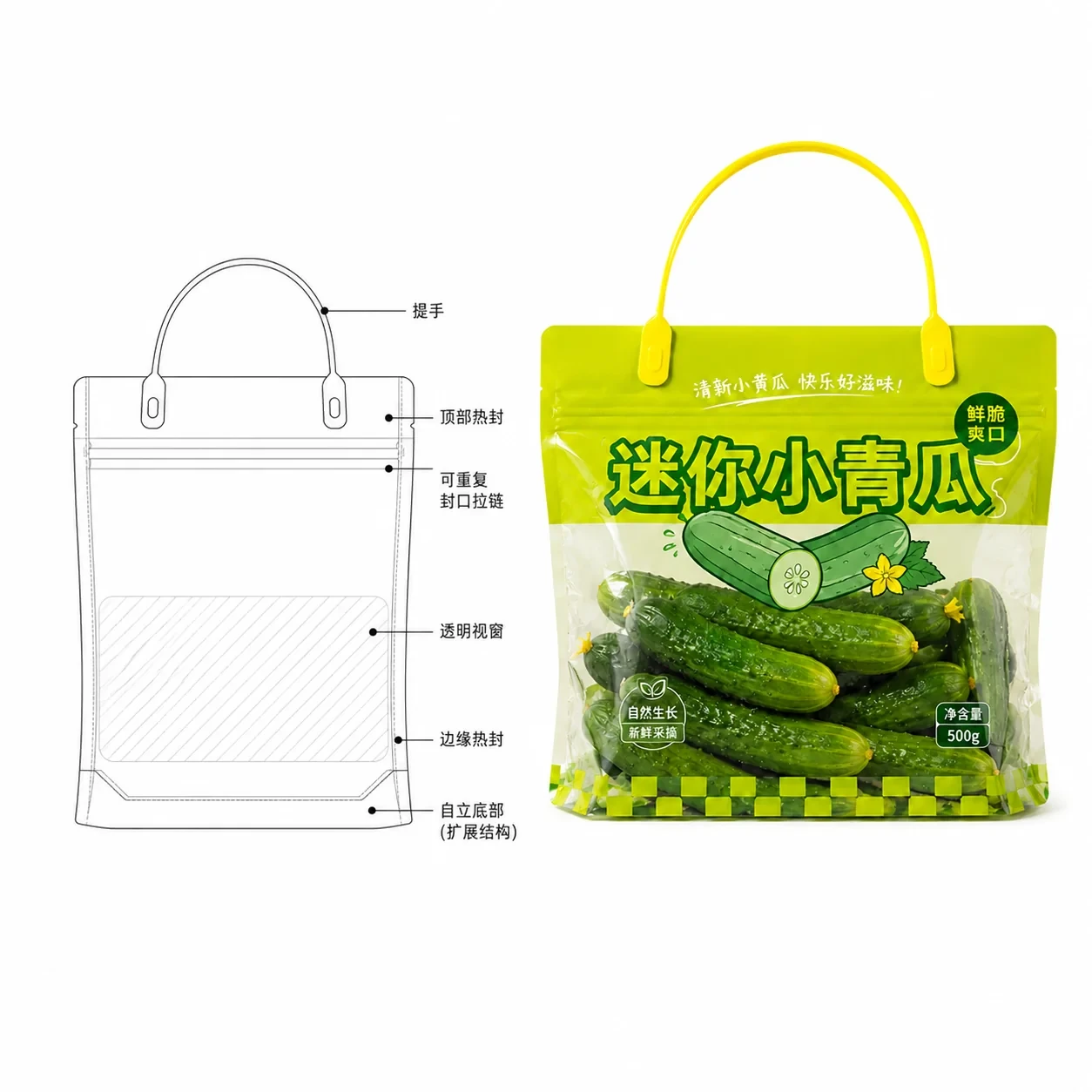 fresh-produce-bag-lineart 生鲜包装袋 结构尺寸线稿