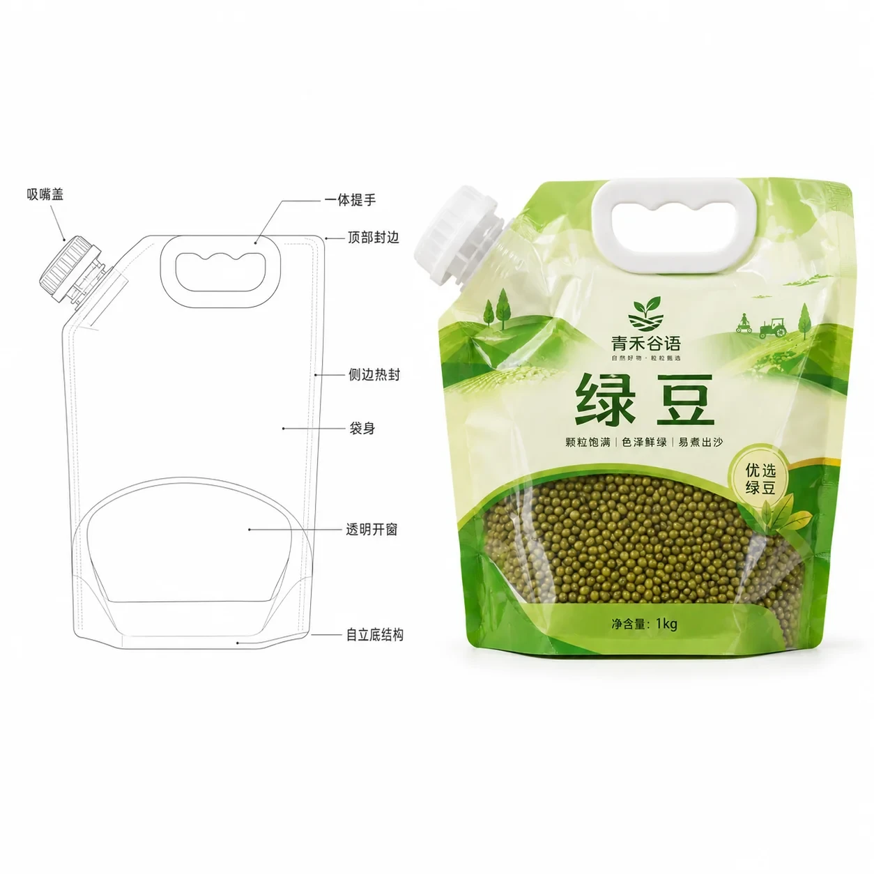 mung-bean-packaging-lineart 绿豆包装袋 结构尺寸线稿