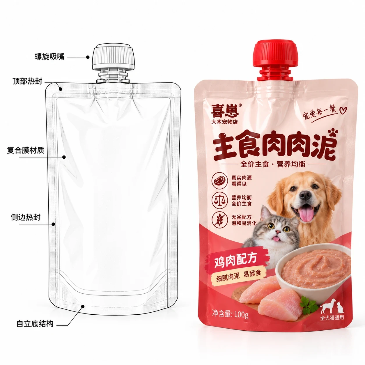 pet-food-puree-spout-pouch-lineart 猫狗肉泥吸嘴袋 结构线稿