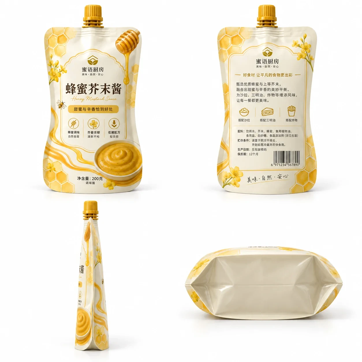 sauce-packaging-angles 定制酱料包装袋 多角度展示