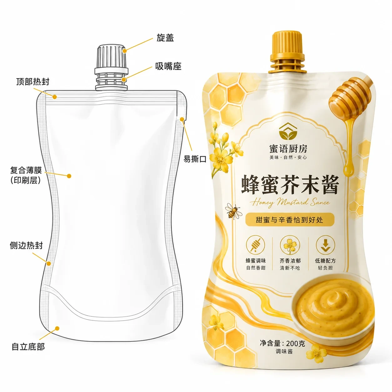 sauce-packaging-lineart 定制酱料包装袋 结构尺寸线稿