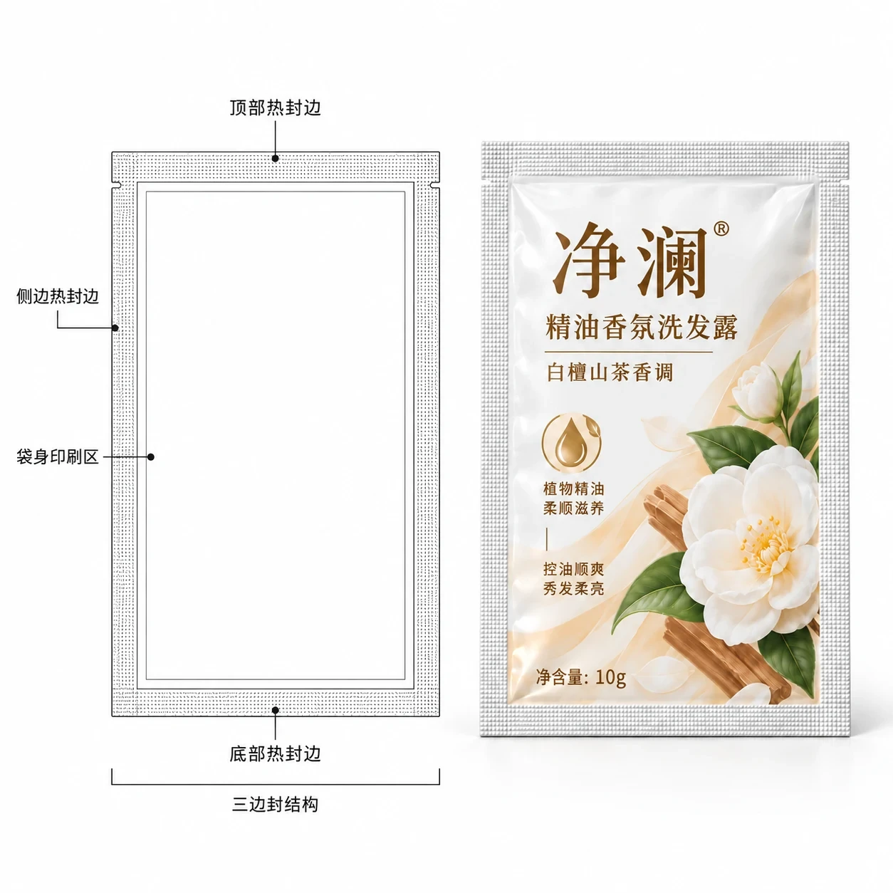 travel-size-shampoo-sachet-lineart 洗发水小样包装袋 结构尺寸线稿