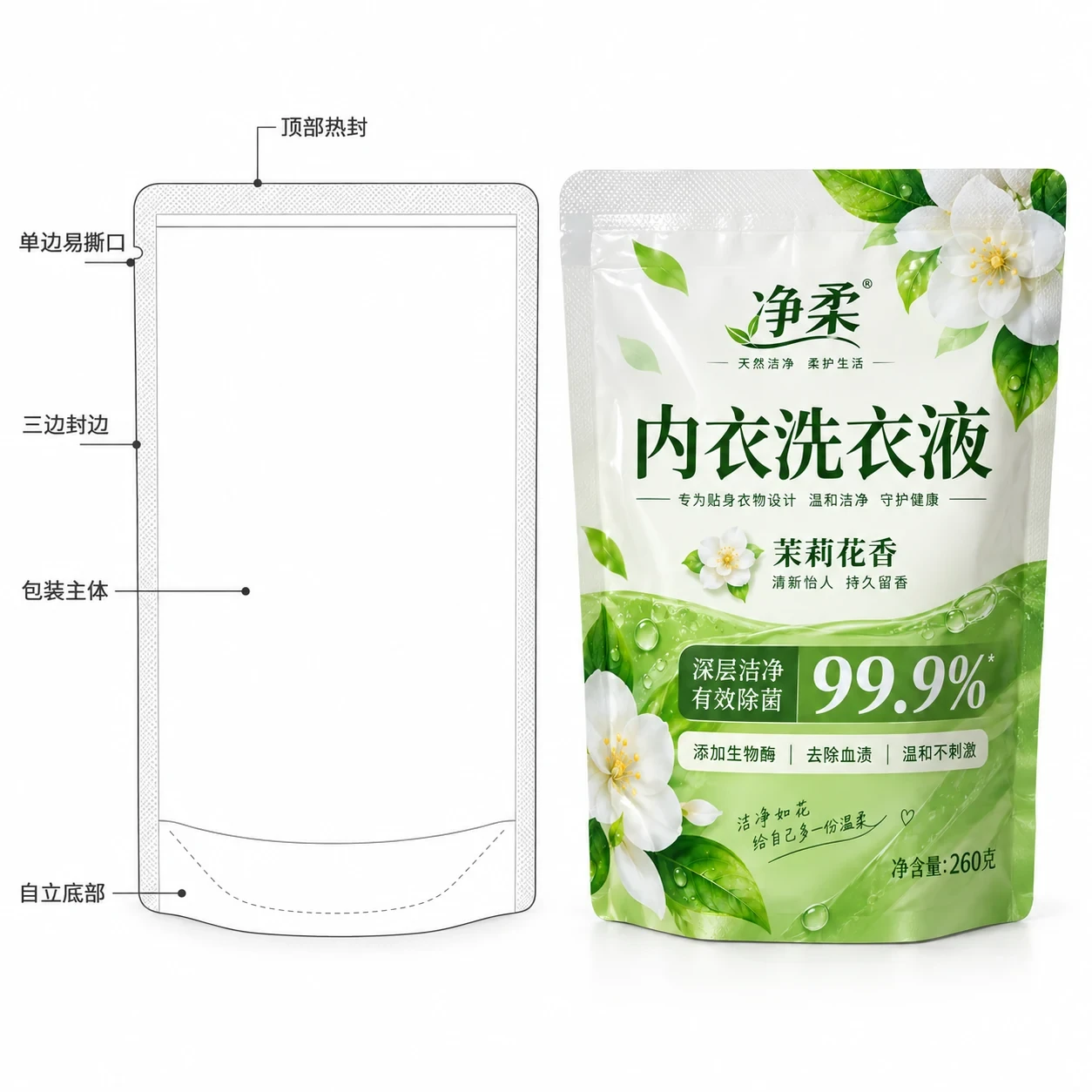 underwear-laundry-detergent-pouch-lineart 内衣洗衣液包装袋 结构线稿