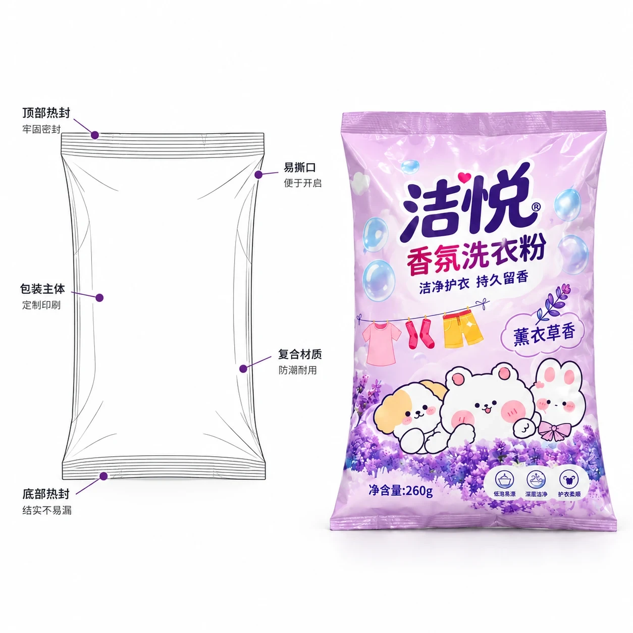 washing-powder-packaging-bag-lineart 香氛洗衣粉包装袋 结构线稿